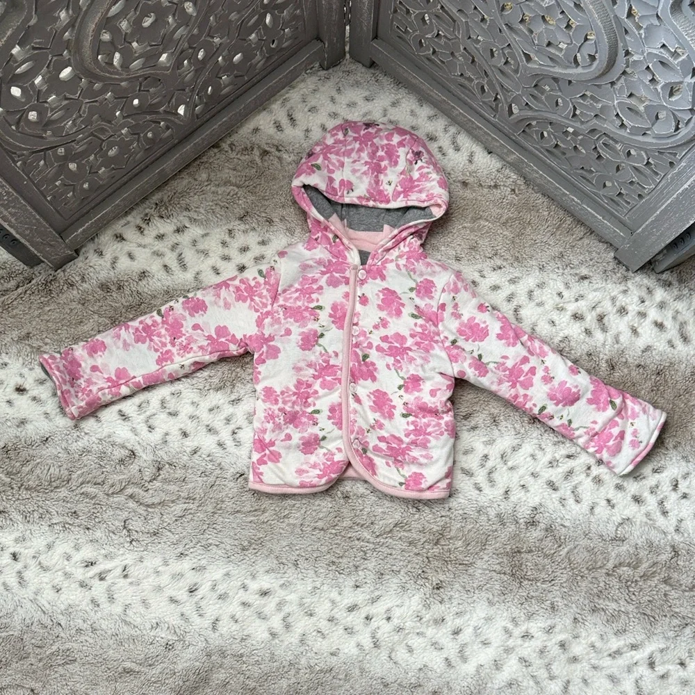 Burt’s Bees Baby reversible jacket girls 12-18 months floral stripes spring